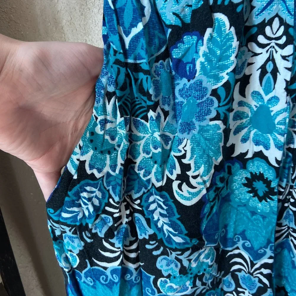 Blue Floral Corset Style Jumpsuit w/ Adjustable Straps & Pockets Xhilaration S - Picture 3 of 8